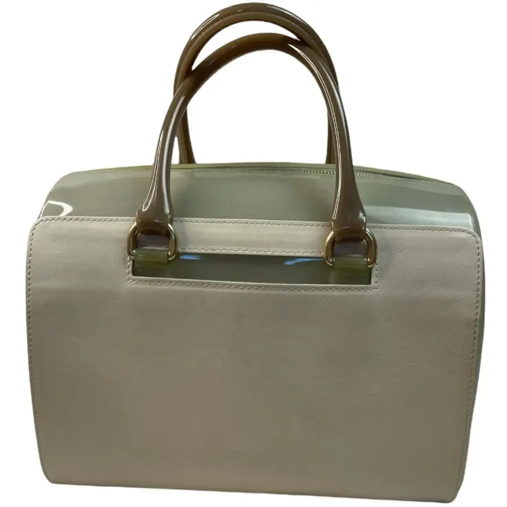 Furla Candy Clear Ivory Blue Large Rubber Satchel Bag Purse 11